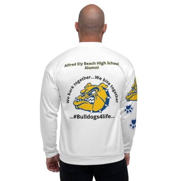 AEB69 WHITE Bomber Jacket (WBT - #BULLDOGS4LIFE) - Image 2