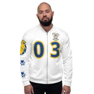 AEB03 WHITE Bomber Jacket (WBT - #BULLDOGS4LIFE)