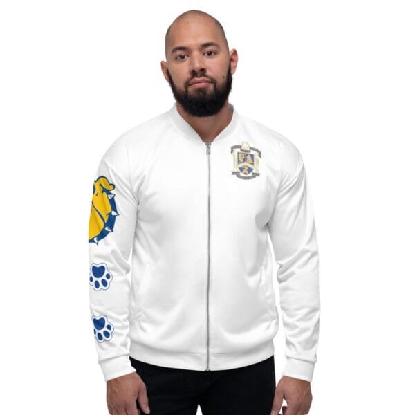 AEB - White Unisex Bomber Jacket (Personalize #BULLDOGS4LIFE)