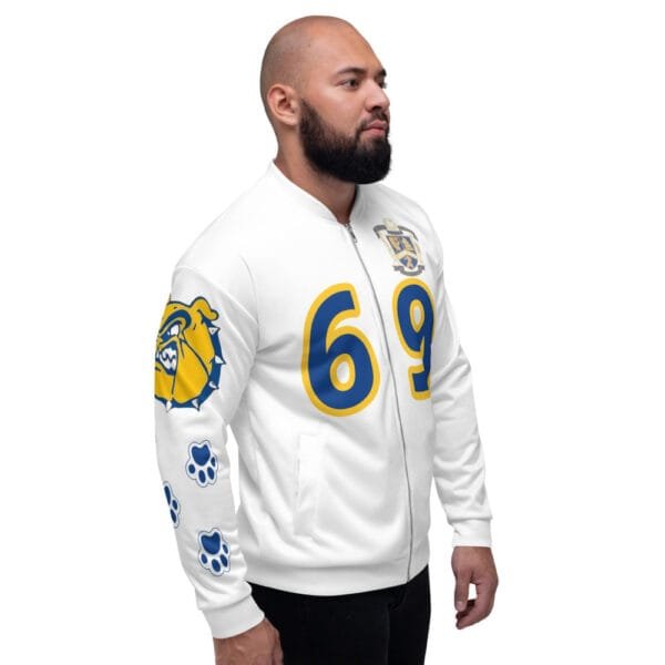 AEB69 WHITE Bomber Jacket (WBT - #BULLDOGS4LIFE) - Image 3