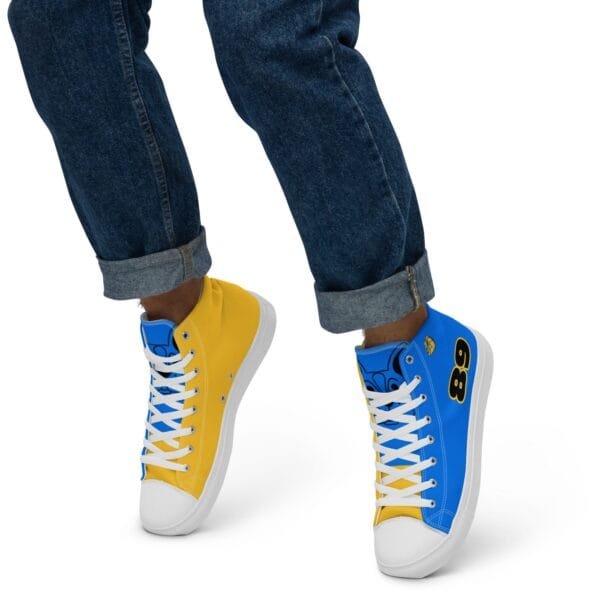 Custom - Blue & Gold Men’s high top canvas shoes | Upload Image - Image 6