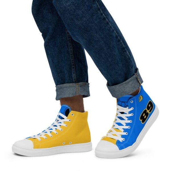 Custom - Blue & Gold Men’s high top canvas shoes | Upload Image - Image 8