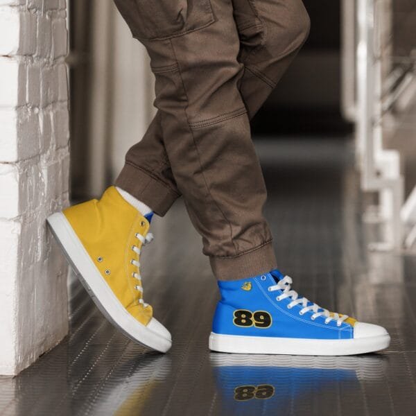 Custom - Blue & Gold Men’s high top canvas shoes | Upload Image - Image 11