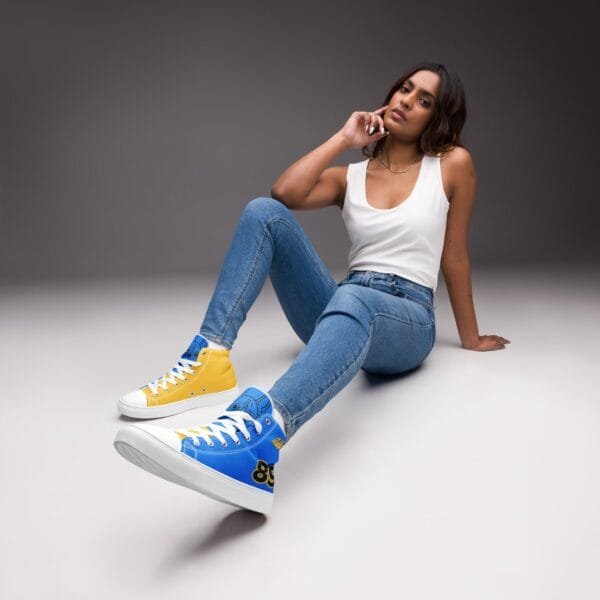 Custom - Blue & Gold Women's High Top Canvas Shoes | Upload Image